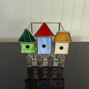 Vintage Stained Glass BirdHouse Votive Candle Holder